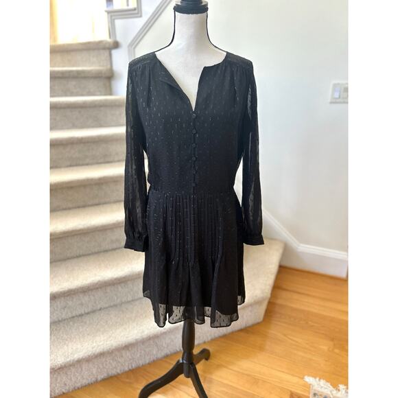 Marie Oliver Black Silk Sparkle Dot Pin Tuck Pleat Blouson Mini Dress - Picture 1 of 9